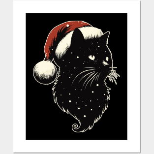 Retro cosmic christmas black cat Posters and Art